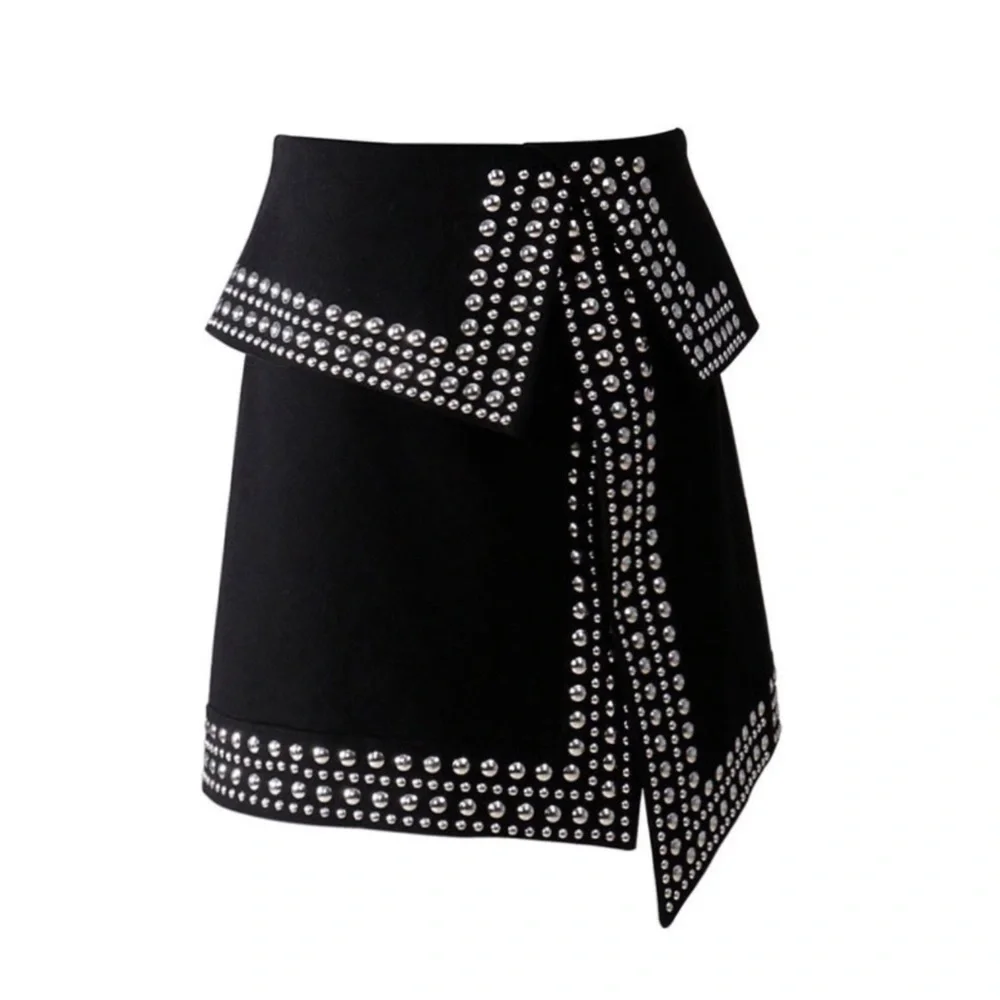 🌺 Black Metal Stud Asymmetrical Skirt - Picture 4 of 8